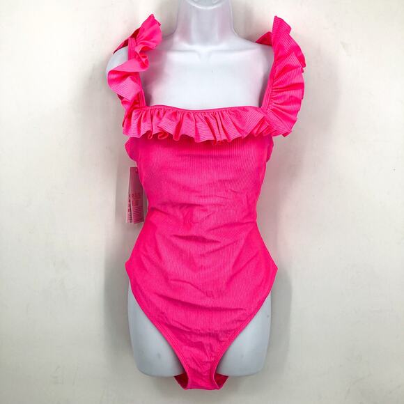 LILLY PULITZER Aemma Ruffle One-Piece Swimsuit Size 14 Roxie Pink Ribbed NWT - Picture 5 of 12